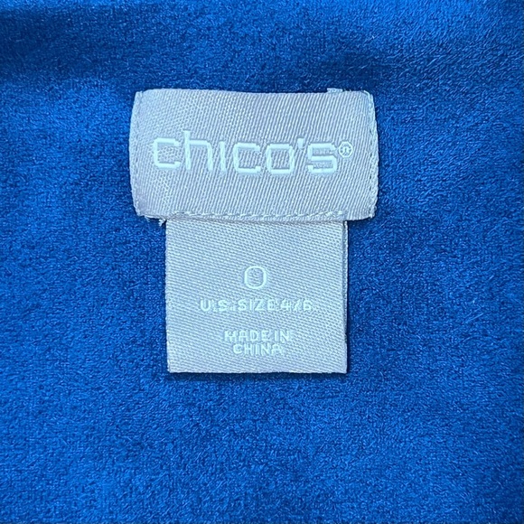 Moto Jacket Faux Suede Blue Full Zip Pockets Collared‎ Chico's Size 0 / US 4 - Picture 5 of 8